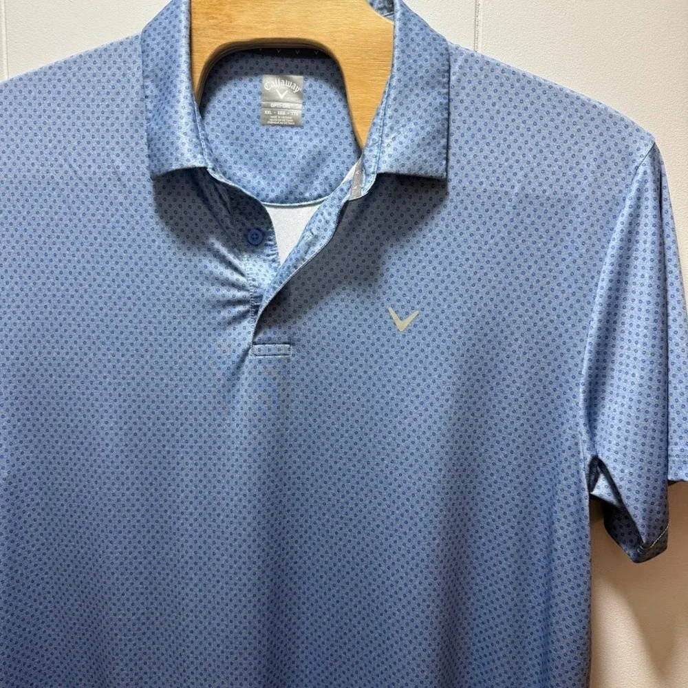 Callaway Opti Dri Mens XXL Blue Geometric Print‎ Short Sleeve Golf Polo Shirt